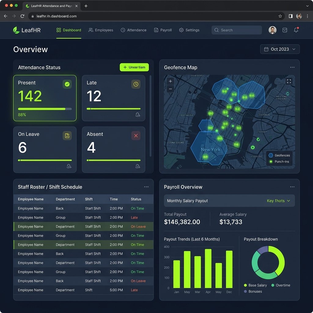 LeafHR Real-Time Attendance System Dashboard